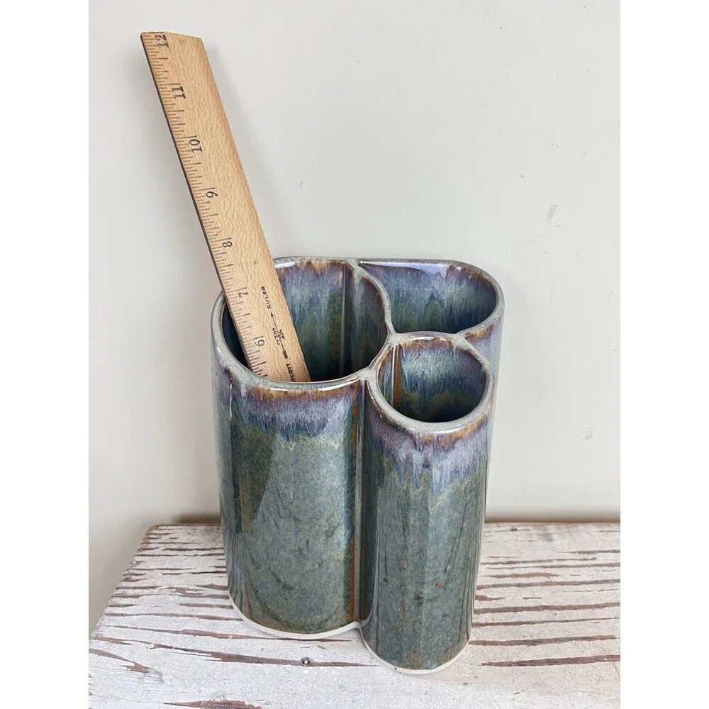 Vintage Hand Thrown Stoneware Pottery Utensils Office Bathroom Items Holder Home